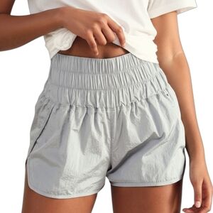 FP Movement The Way Home Shorts Smocked High Rise Silver XS Active